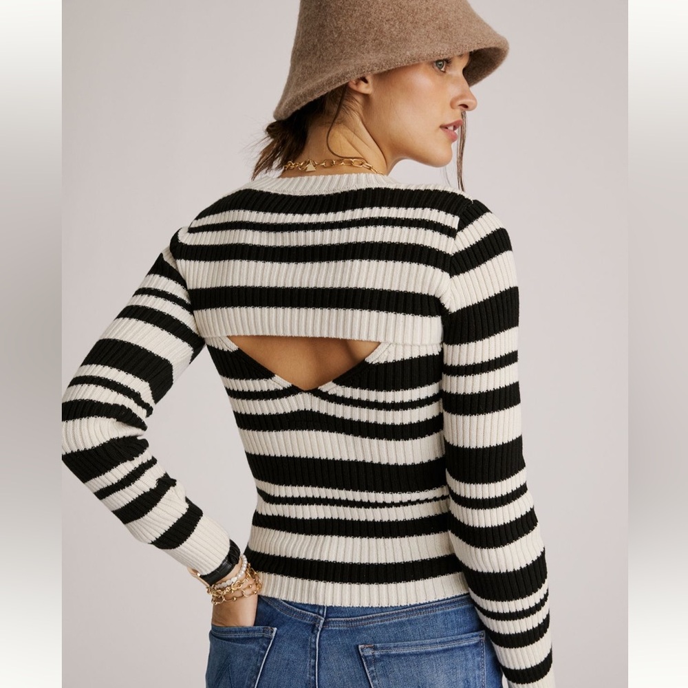 Anthropologie Maeve Black and White Striped Sweater Shrug Set - Picture 2 of 6